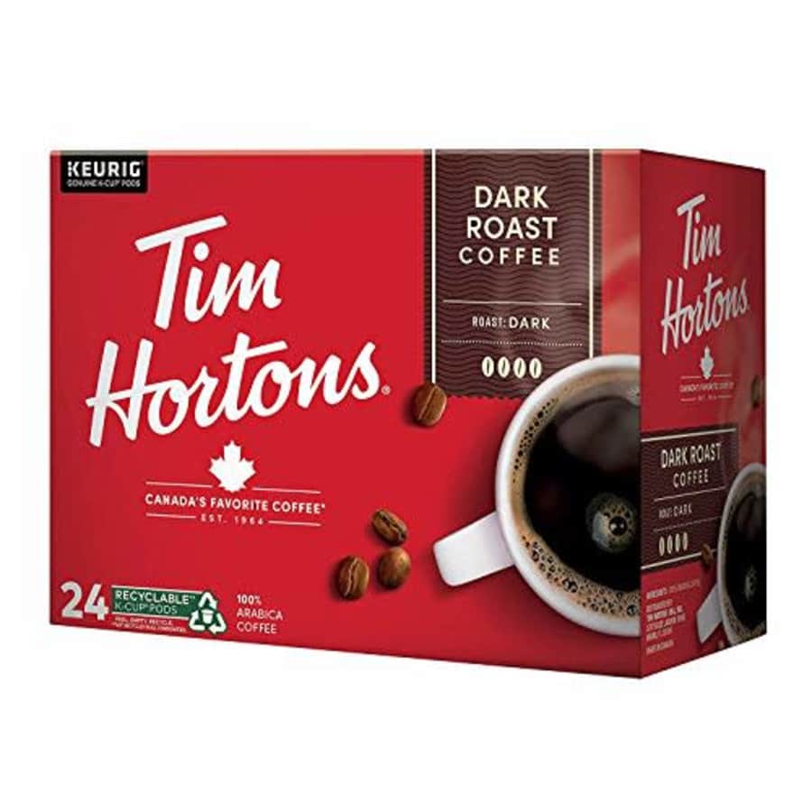 Tim Hortons Dark Roast Coffee, Single-Serve K-Cup Pods Compatible with Keurig Brewers, 24ct K-Cups for $15 Tim Hortons Dark Roast Coffee, Single-Serve K-Cup Pods Compatible with Keurig Brewers, 24ct K-Cups for $15