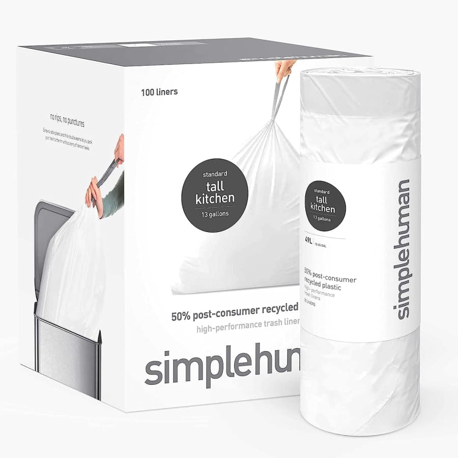 Simplehuman 13-Gallon Extra Strong Kitchen Trash Bag 100-Pack for $22 Simplehuman 13-Gallon Extra Strong Kitchen Trash Bag 100-Pack for $22