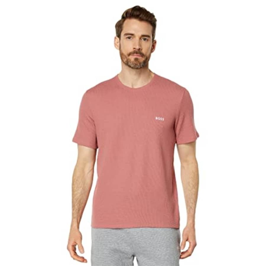 BOSS Men's Waffle Contrast Logo Short-Sleeve T-Shirt, Misty Rose, S for $31