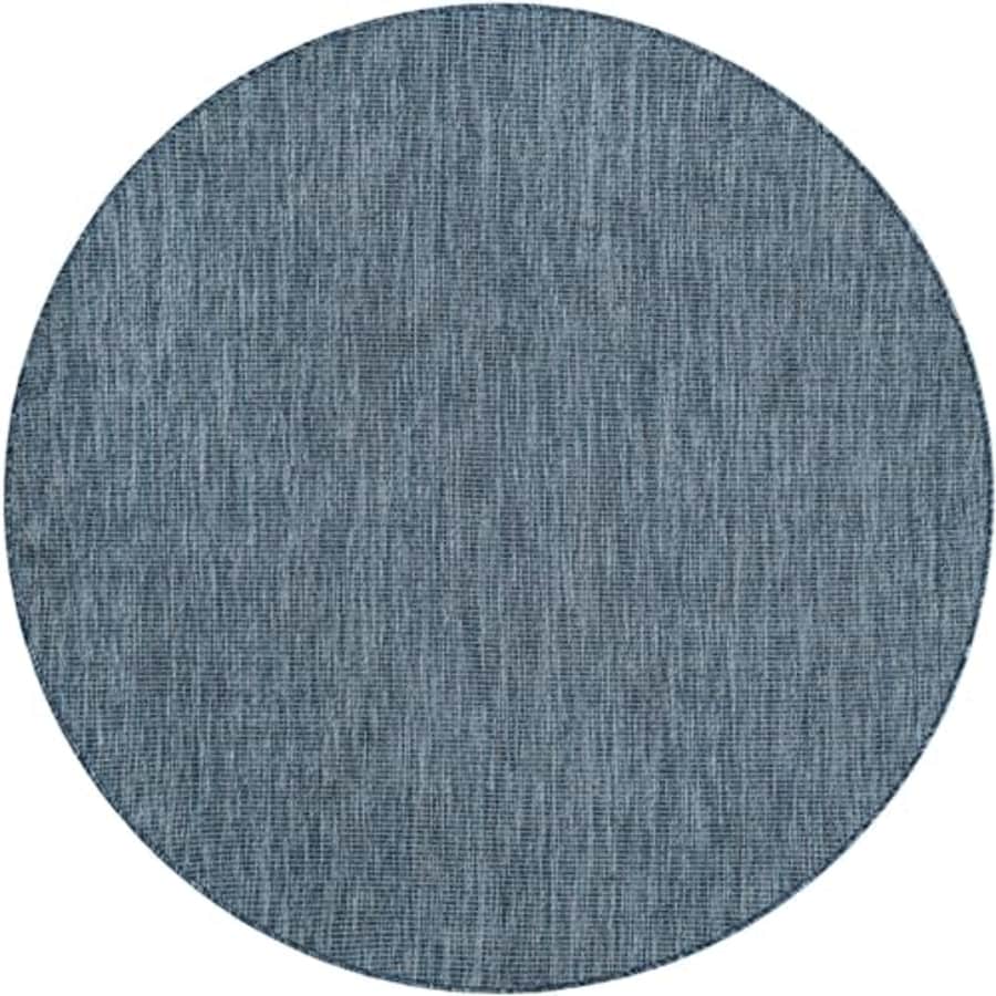 Unique Loom Outdoor Solid Collection Area Rug (6' 1" Round Blue/Navy Blue) for $55