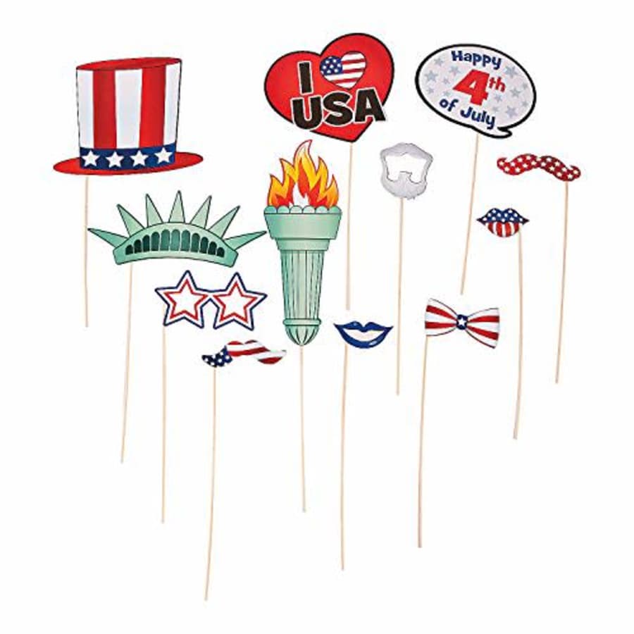 Fun Express 12 Piece Bulk Pack American Patriotic Paper Photo Booth Stick Prop 4th of July Celebration Party for $9