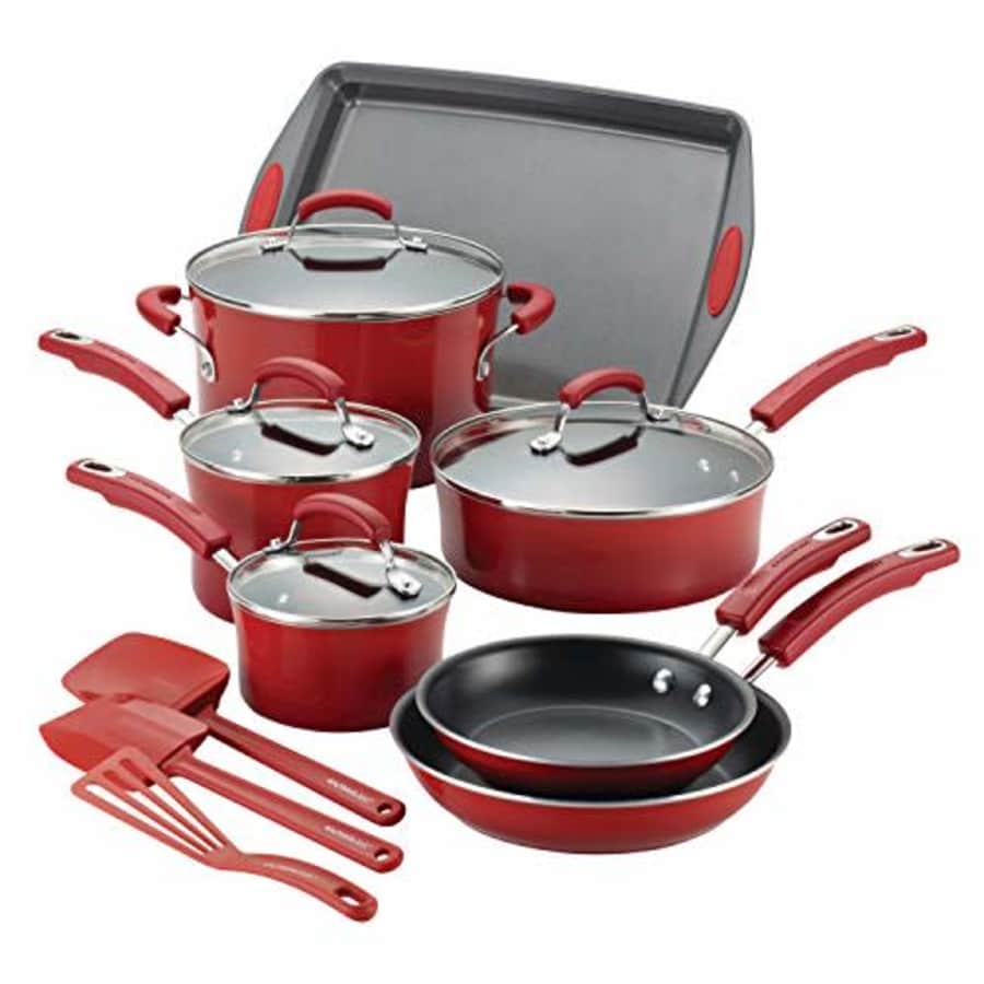 Rachael Ray Brights Nonstick Cookware Pots and Pans Set, 14 Piece, Red Gradient for $140