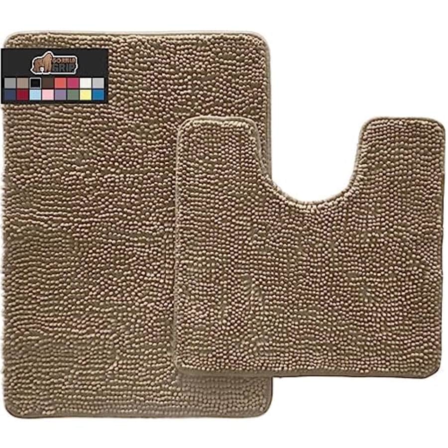 Gorilla Grip Bathroom Rug Sets, Soft Chenille 2 Piece Area Rugs Set, Toilet Base Mat and 30"x20" for $25