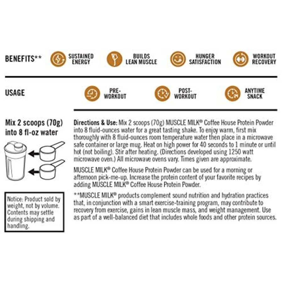 Muscle Milk Coffee House Caffeinated Protein Powder, Mocha Latte, 32g Protein, 1.93 Pound for $14