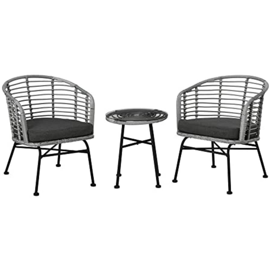 Outsunny 3-Piece Patio Bistro Set, Outdoor Wicker Conversation Set with Round Tempered Glass Top for $114 Outsunny 3-Piece Patio Bistro Set, Outdoor Wicker Conversation Set with Round Tempered Glass Top for $114