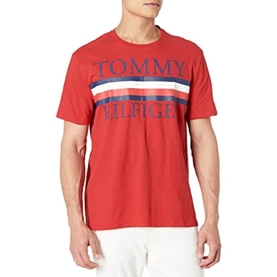 Tommy Hilfiger Men's Graphic Stripe T Shirt, Apple Red, LG for $19
