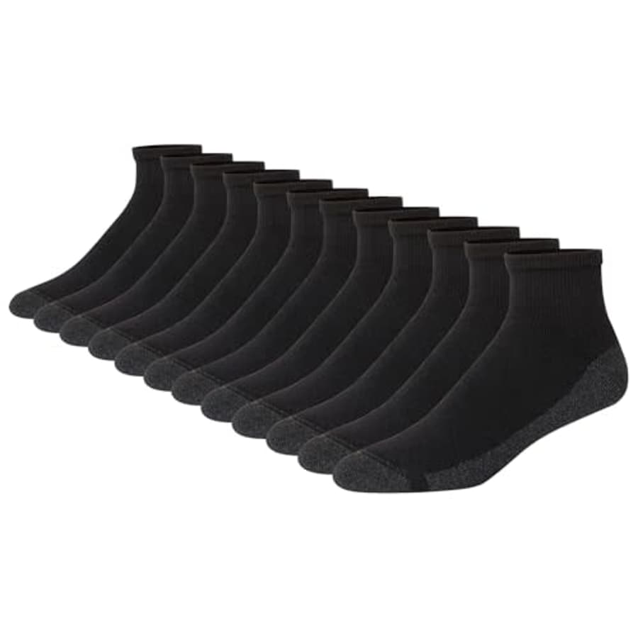 Hanes Men's Max Cushioned Ankle Socks, Moisture-Wicking with Odor Control, Multi-Pack, Black-12, for $15