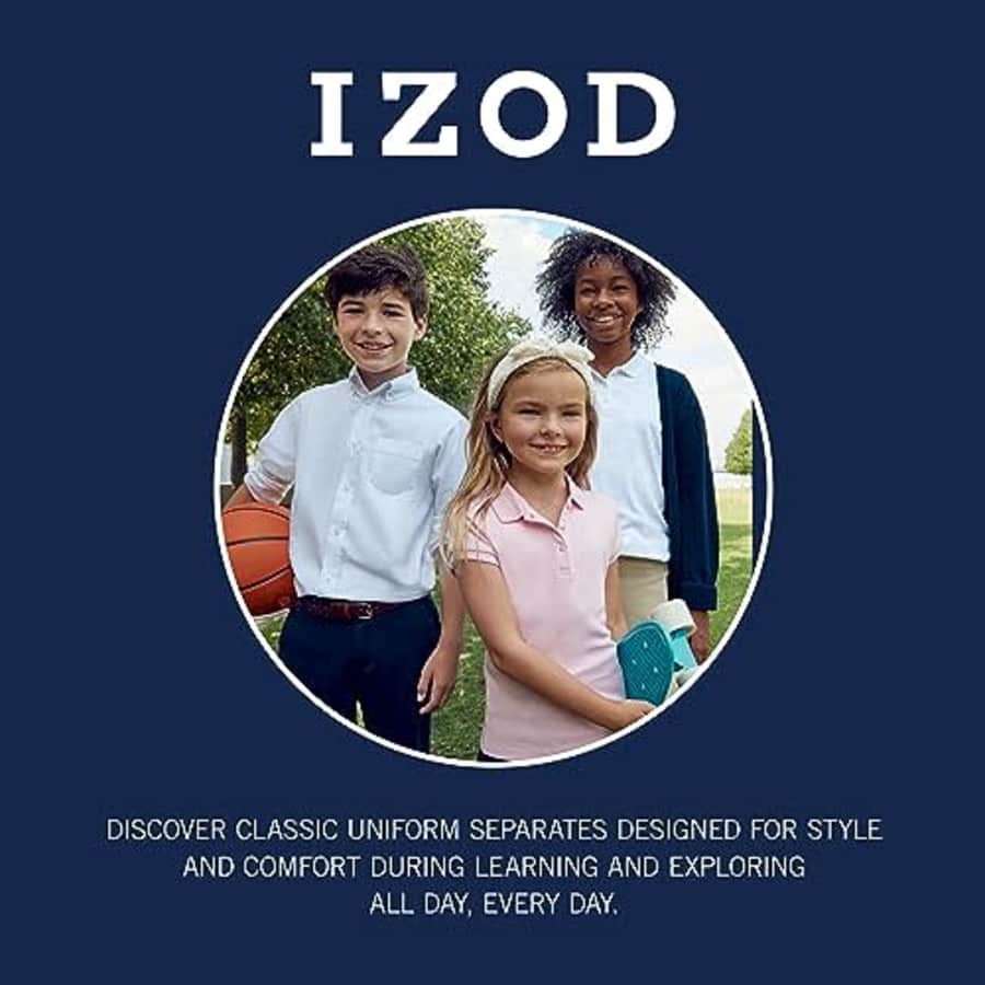 IZOD Boys' School Uniform Adaptive Chino Shorts, Adjustable Waistband, Velcro Closure, and Faux for $13