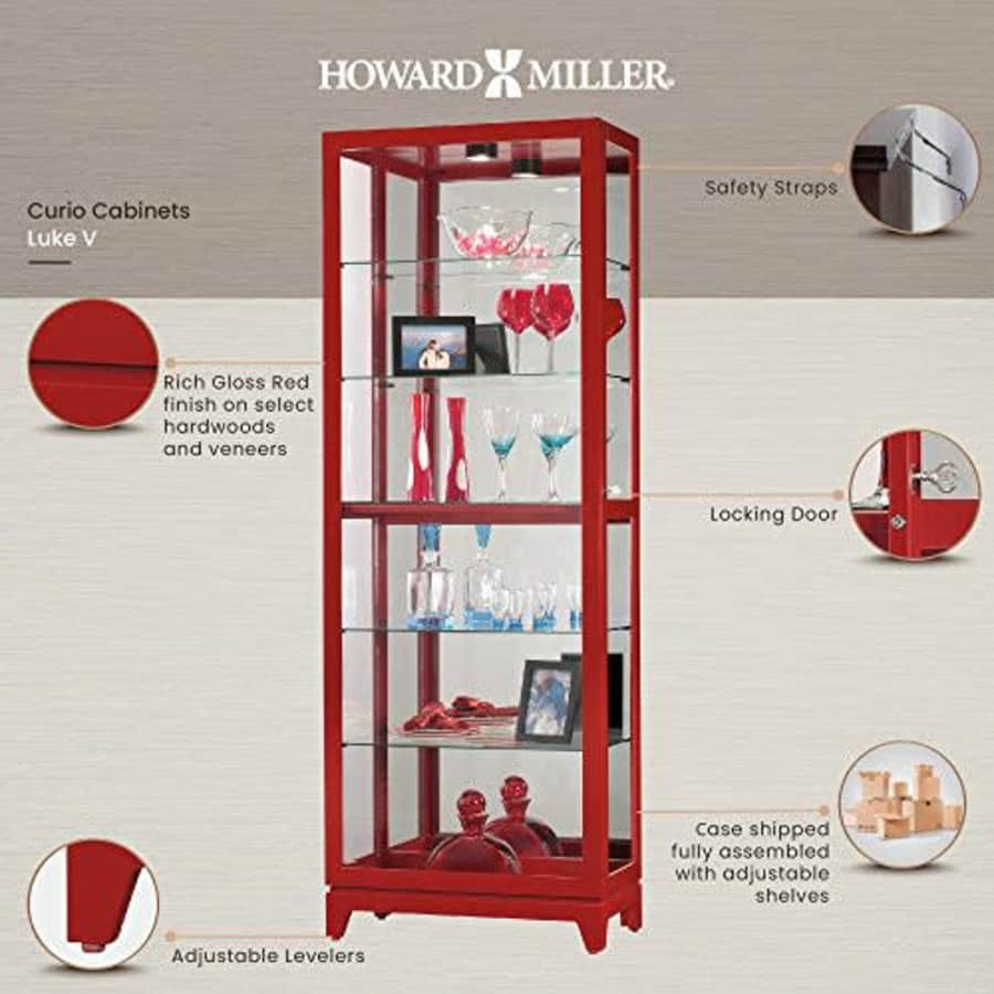 Howard Miller Luke V Curio Cabinet 680-630 Rich Gloss Red Finish, Vertical Home Decor, Five Glass for $1,102