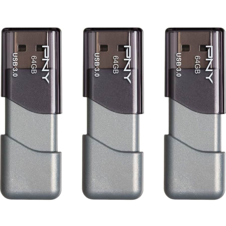 PNY 64GB Turbo Attache 3 USB 3.0 Flash Drive 3-Pack for $18 PNY 64GB Turbo Attache 3 USB 3.0 Flash Drive 3-Pack for $18