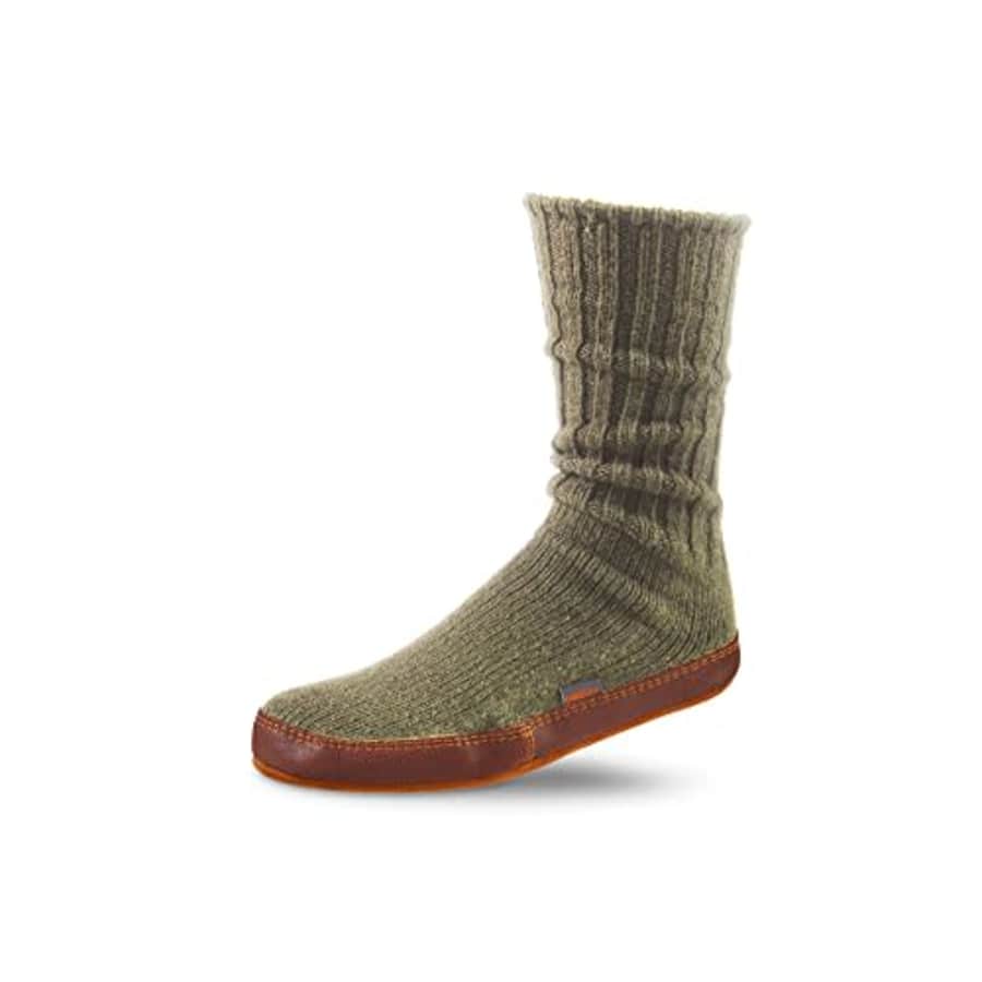 Acorn Slipper Socks, Flexible Cloud Cushion Footbed with a Suede Sole, Mid-Calf Length, Olive for $52