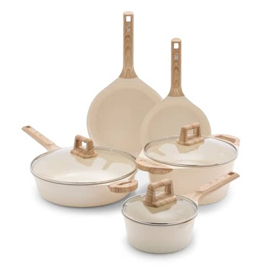 GreenLife Arte 8 Piece Healthy Ceramic Nonstick Cookware Pots and Frying Sauce Saute Pans Set, for $66