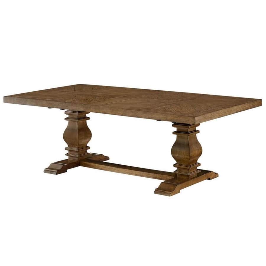 Home Decorators Collection Eldridge Extendable Oak Veneer Trestle Dining Table for $909