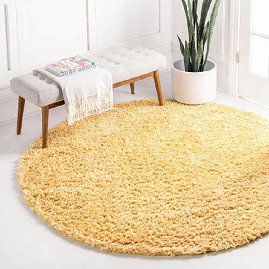 Unique Loom Davos Shag Collection Contemporary Soft Cozy Solid Shag Sunglow Round Rug (4' 0 x 4' 0) for $44