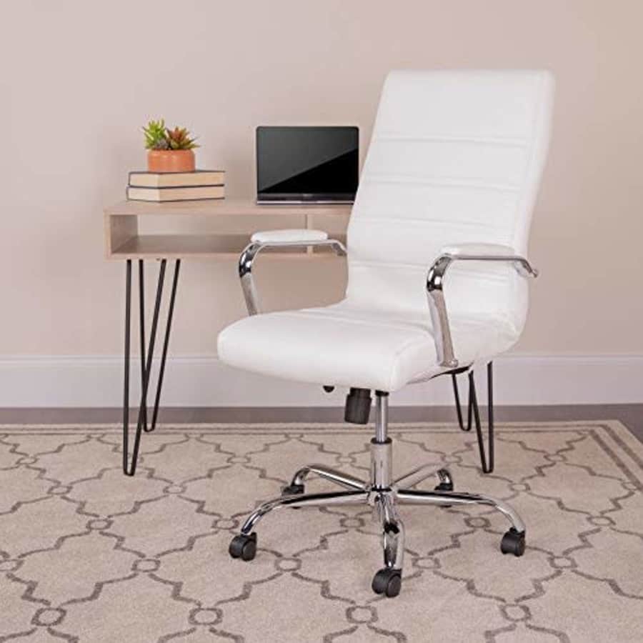 Flash Furniture High Back Office Chair | White LeatherSoft Office Chair with Wheels and Arms for $128