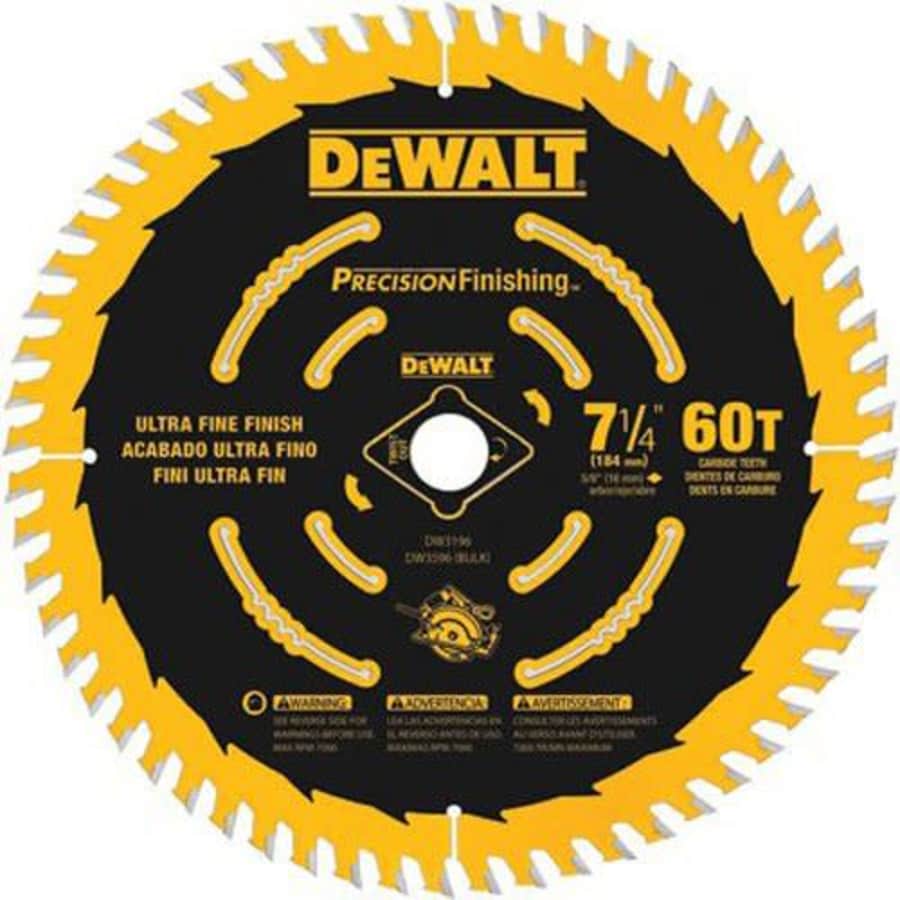 DEWALT 7-1/4" Circular Saw Blade, Precision Finishing, 60-Tooth (DW3196) for $64 DEWALT 7-1/4" Circular Saw Blade, Precision Finishing, 60-Tooth (DW3196) for $64
