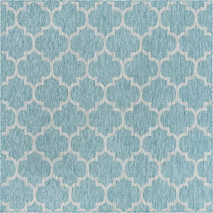 Unique Loom Outdoor Trellis Collection Area Rug (7' 10" Square, Aquamarine/ Gray) for $90