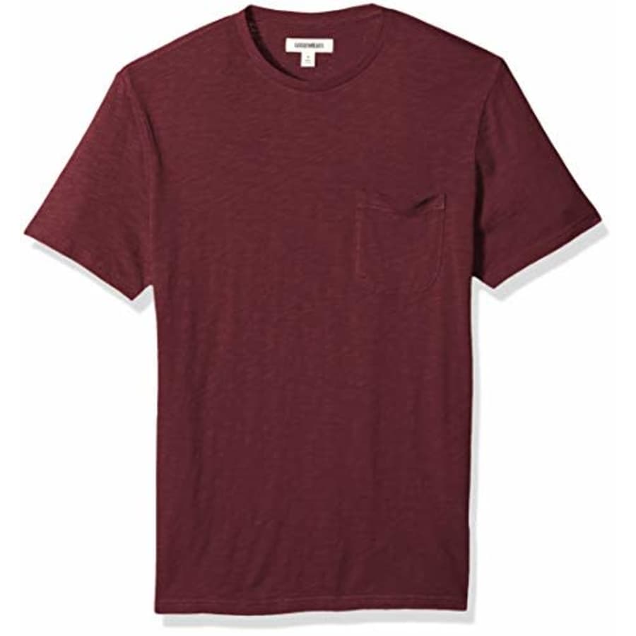 Amazon Brand - Goodthreads Men's Lightweight Slub Crewneck Pocket T-Shirt, Burgundy, X-Small for $8