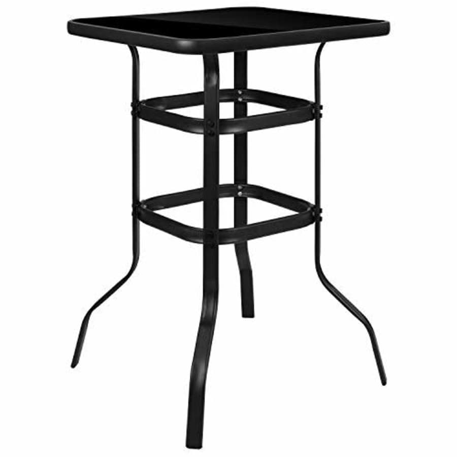 Flash Furniture 27.5" Square Black Tempered Glass Bar Height Metal Patio Bar Table for $93