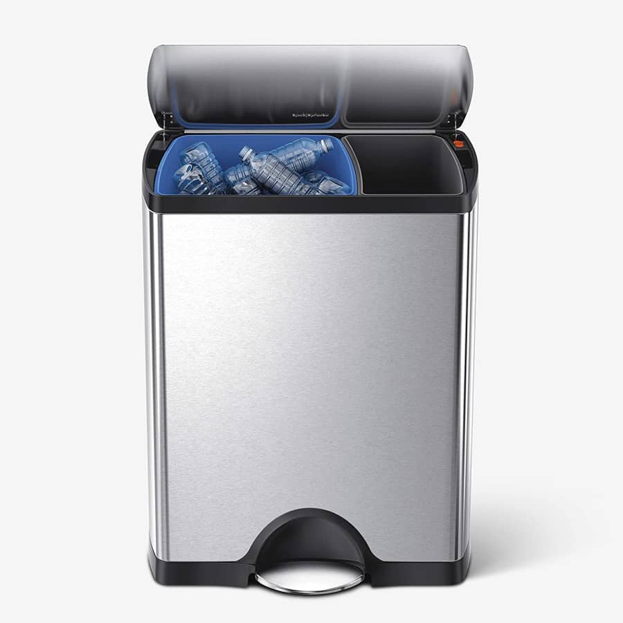 Simplehuman Rectangular Dual-Compartment Recycling Kitchen Step Trash Can for $140 Simplehuman Rectangular Dual-Compartment Recycling Kitchen Step Trash Can for $140