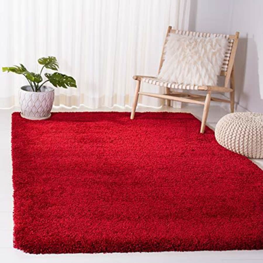 SAFAVIEH Milan Shag Collection 5'1" Square Red SG180 Solid Non-Shedding Living Room Bedroom Dining for $81