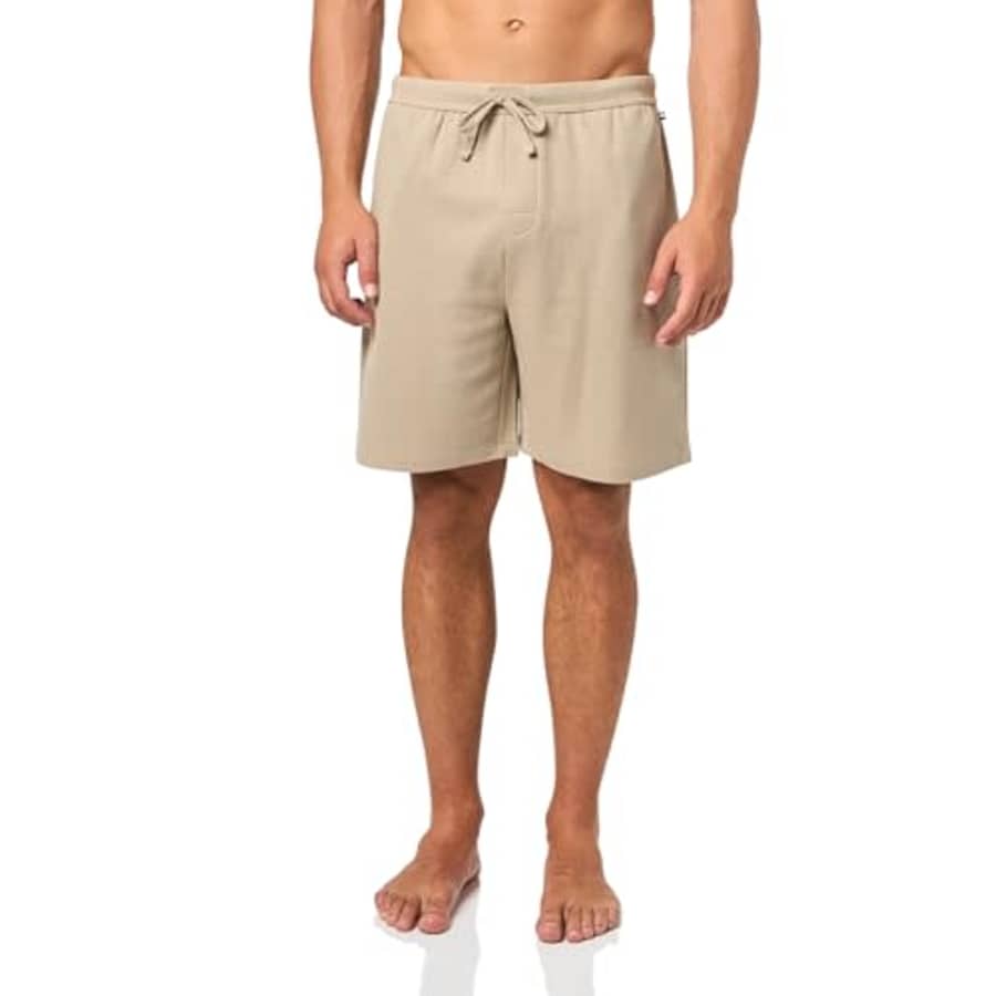 BOSS Men's Waffle Contrast Logo Lounge Shorts, Aluminum Taupe for $33