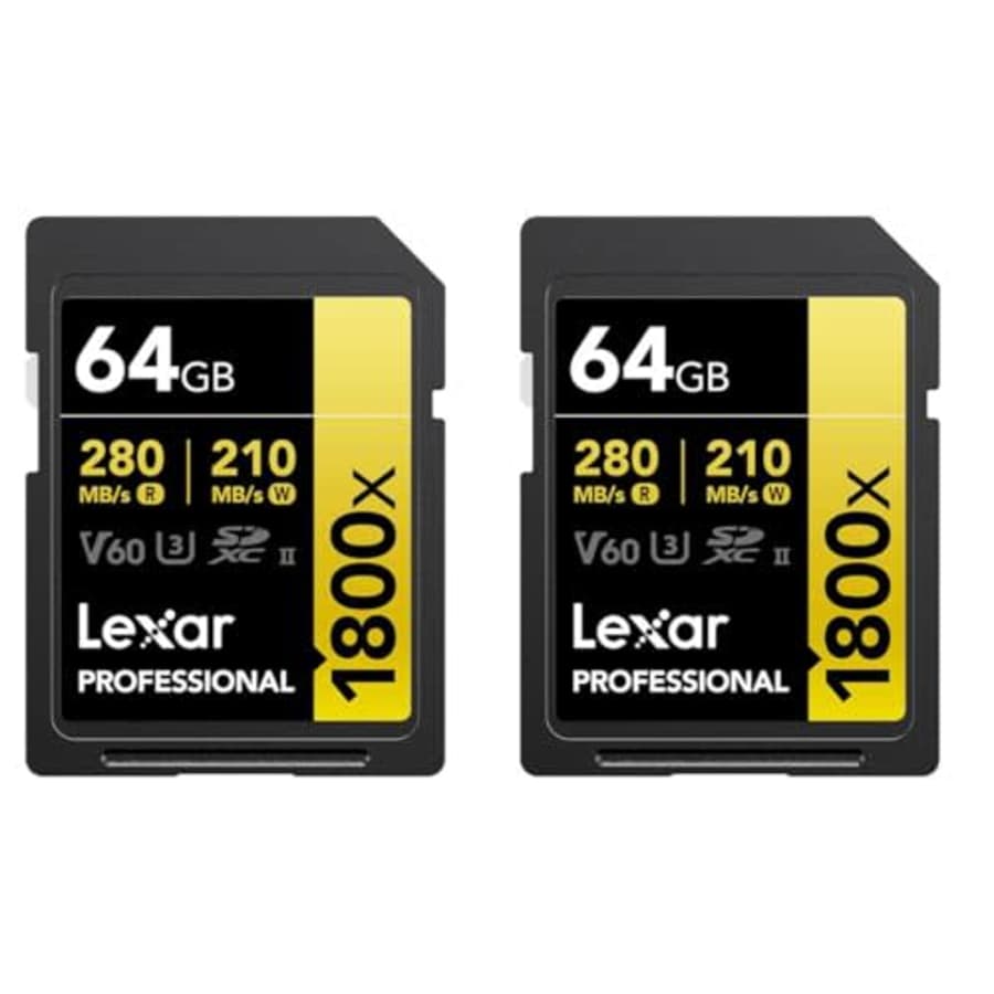 Lexar GOLD Series Professional 1800x 64GB UHS-II SDXC Memory Card, 2-Pack for $60