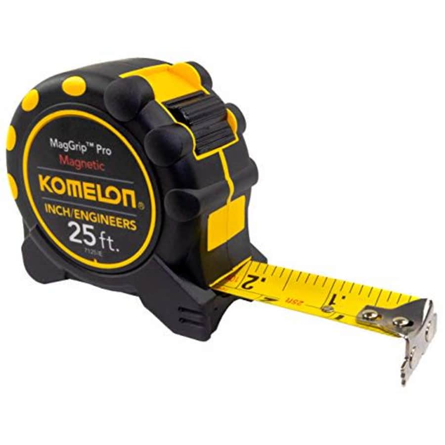 Komelon 7125IE; 25' x 1" Magnetic MagGrip Pro Tape Measure with Inch/Engineer Scale, Yellow/Black for $38 Komelon 7125IE; 25' x 1" Magnetic MagGrip Pro Tape Measure with Inch/Engineer Scale, Yellow/Black for $38