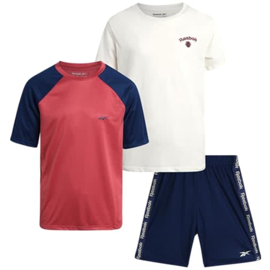 Reebok Boys' Active Shorts Set - 3 Piece Performance Short Sleeve T-Shirt and Mesh Basketball for $20