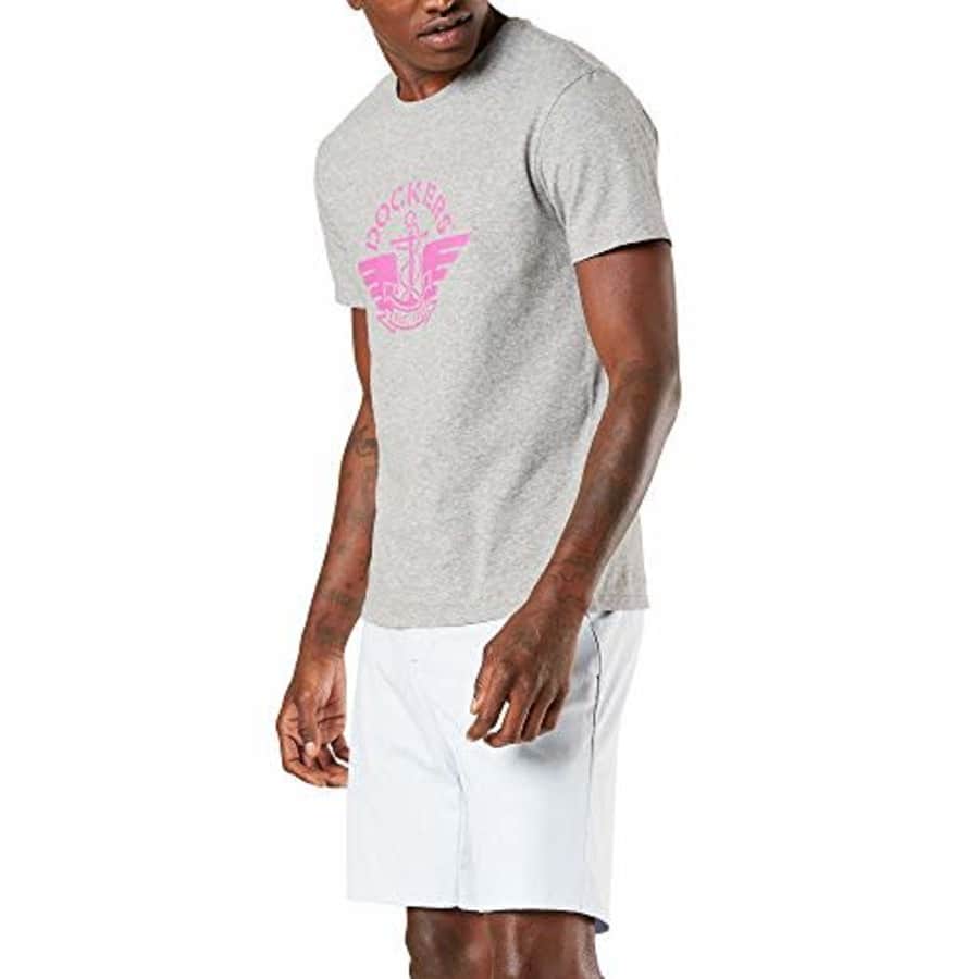 Dockers Men's Short Sleeve Crewneck T-Shirt, Heather Gray Fuchsia Logo, XX-Large for $17