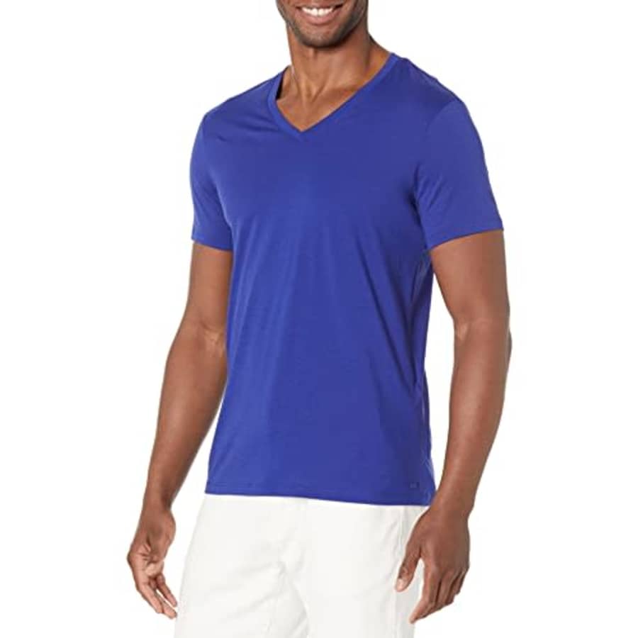 A|X ARMANI EXCHANGE Men's Solid Colored Basic Pima V-Neck T-Shirt, Deep Royal Blue, X-Small for $30