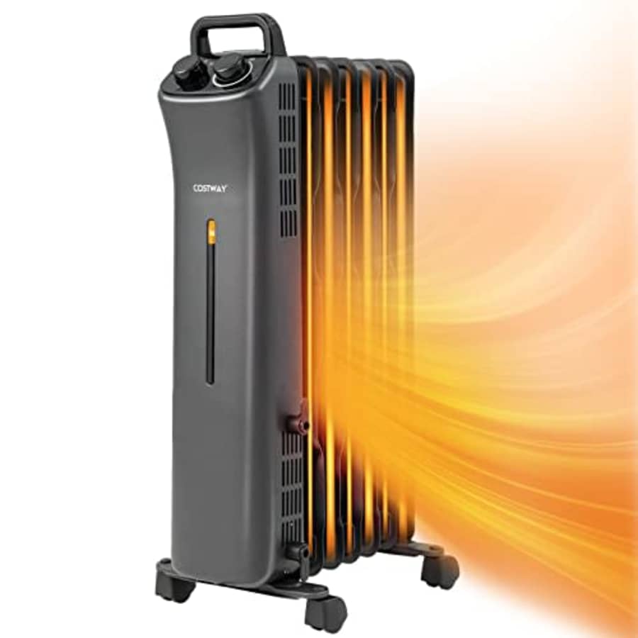 COSTWAY 1500W Oil Filled Radiator Heater, Electric Oil Radiant Heater w/Universal Wheels, 3-Level for $73 COSTWAY 1500W Oil Filled Radiator Heater, Electric Oil Radiant Heater w/Universal Wheels, 3-Level for $73
