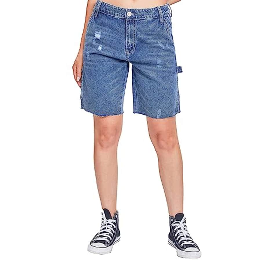 YMI Women's High Rise Denim Carpenter Shorts, Indigo Blue Rips, 01 for $25 YMI Women's High Rise Denim Carpenter Shorts, Indigo Blue Rips, 01 for $25