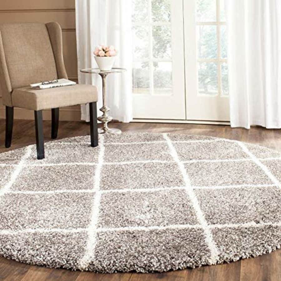 Safavieh Hudson Shag Collection SGH281B Diamond Trellis 2-inch Thick Area Rug, 3' Round, Grey/Ivory for $42