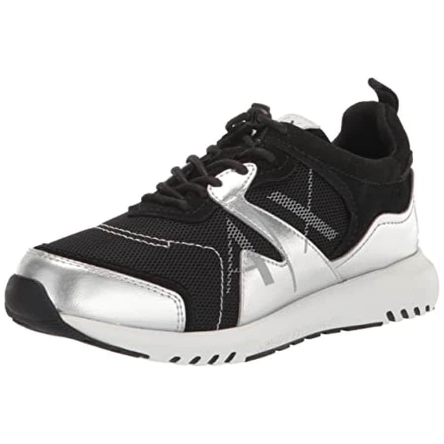 A|X Armani Exchange Women's Mesh & Suede Logo Fashion Sneaker, Black, 10.5 for $75