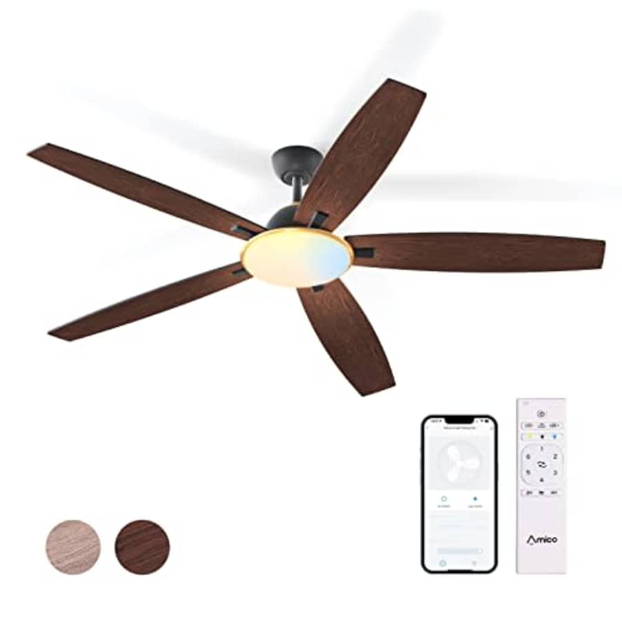 Amico Power Amico Ceiling Fans with Lights, 52'' Smart Modern Ceiling Fan with Remote Control, Reversible DC for $120 Amico Power Amico Ceiling Fans with Lights, 52'' Smart Modern Ceiling Fan with Remote Control, Reversible DC for $120