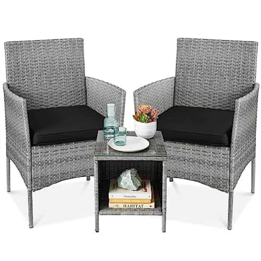 Best Choice Products 3-Piece Outdoor Wicker Conversation Bistro Set, Space Saving Patio Furniture for $120