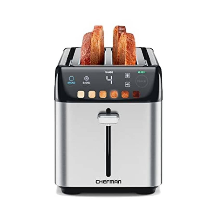 Chefman Smart Touch 4 Slice Digital Toaster, 6 Shade Settings, Stainless Steel Toaster 4 Slice with for $60
