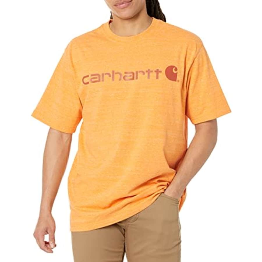 Carhartt Men's Loose Fit Heavyweight Short-Sleeve Logo Graphic T-Shirt,Marigold Snow Heather2X-Large for $12