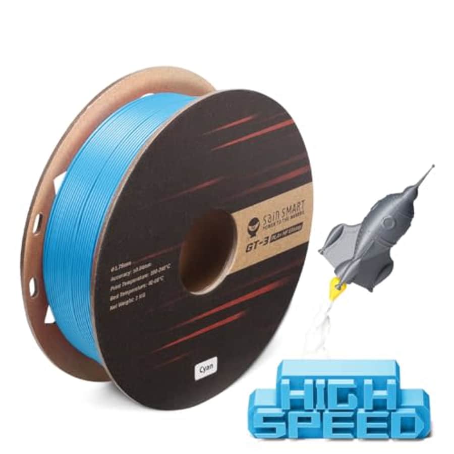 SainSmart GT-3 High Speed PLA+ Filament 1.75mm, High Flow Glossy 3D Printer Filament, Cyan, 2.2 LBS for $25 SainSmart GT-3 High Speed PLA+ Filament 1.75mm, High Flow Glossy 3D Printer Filament, Cyan, 2.2 LBS for $25