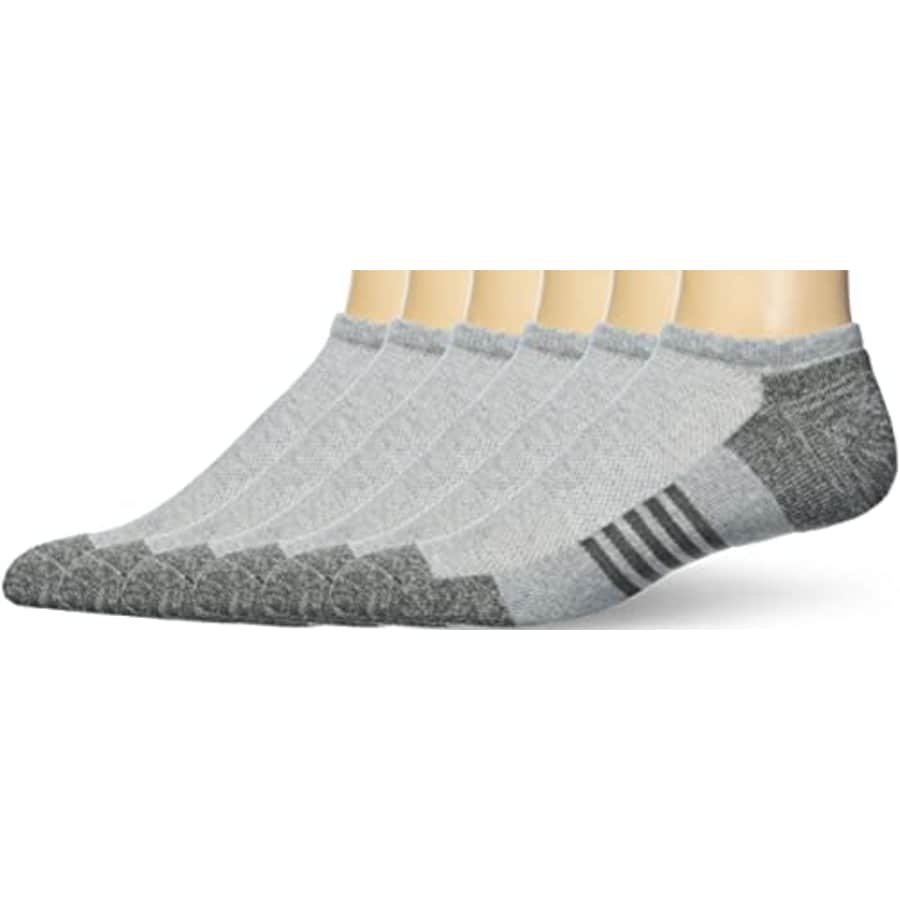 Amazon Essentials Men's Performance Cotton Cushioned Athletic No-Show Socks, Pack of 6, Grey, 6-12 for $18