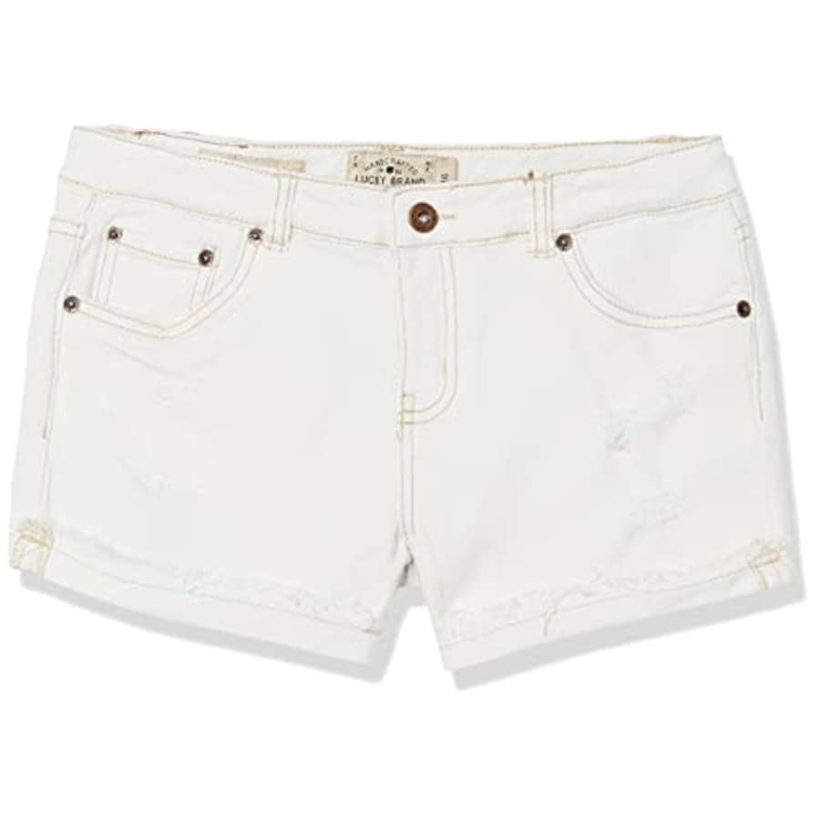 Lucky Brand Girls' 5-Pocket Cuffed Stretch Denim Shorts, Ronnie White, 7 for $27
