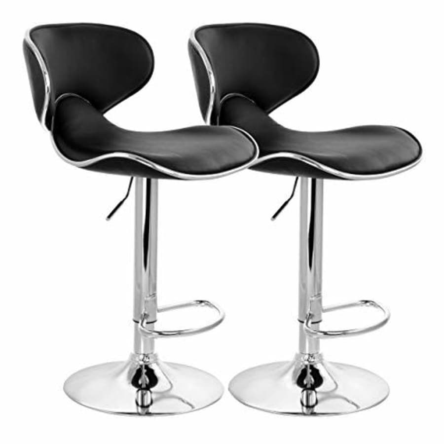 Elama Modern 2 Piece Slim Faux Leather Adjustable Bar Stool in Black with Chrome Base for $145