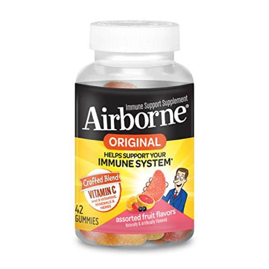 Vitamin C 750mg (per serving)- Airborne Assorted Fruit Flavored Gummies (42 count in a bottle), for $26 Vitamin C 750mg (per serving)- Airborne Assorted Fruit Flavored Gummies (42 count in a bottle), for $26