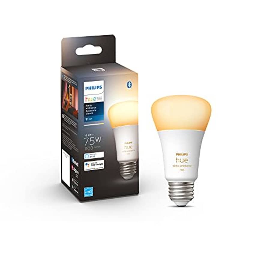 Philips Hue White Ambiance A19 Medium Lumen Smart Bulb, 1100 Lumens, Bluetooth & Zigbee Compatible for $28 Philips Hue White Ambiance A19 Medium Lumen Smart Bulb, 1100 Lumens, Bluetooth & Zigbee Compatible for $28