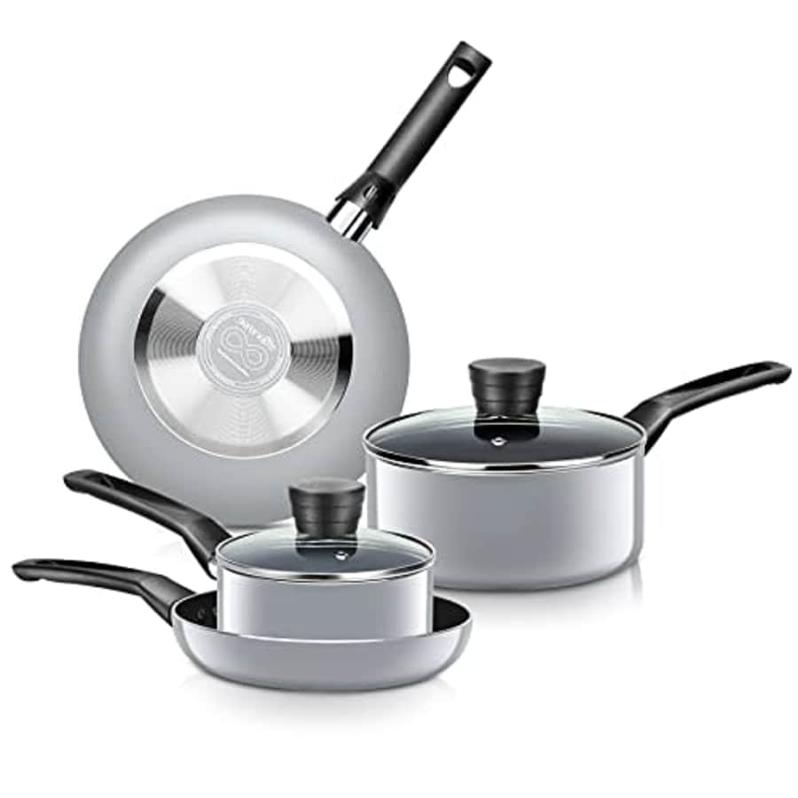 SereneLife Kitchenware Pots & Pans Basic Kitchen Cookware, Black Non-Stick Coating Inside, Heat for $39 SereneLife Kitchenware Pots & Pans Basic Kitchen Cookware, Black Non-Stick Coating Inside, Heat for $39