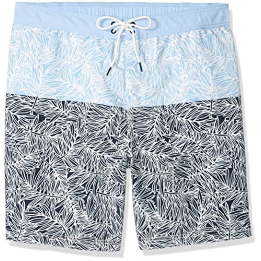 Nautica Men's Standard Quick Dry Printed Swim Trunk, Light Haze, X-Small for $37
