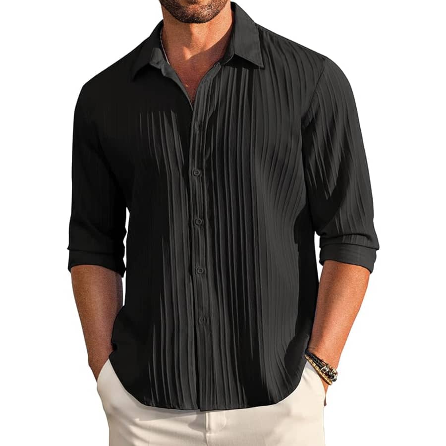 Coofandy Men's Textured Beach Shirt for $12 Coofandy Men's Textured Beach Shirt for $12