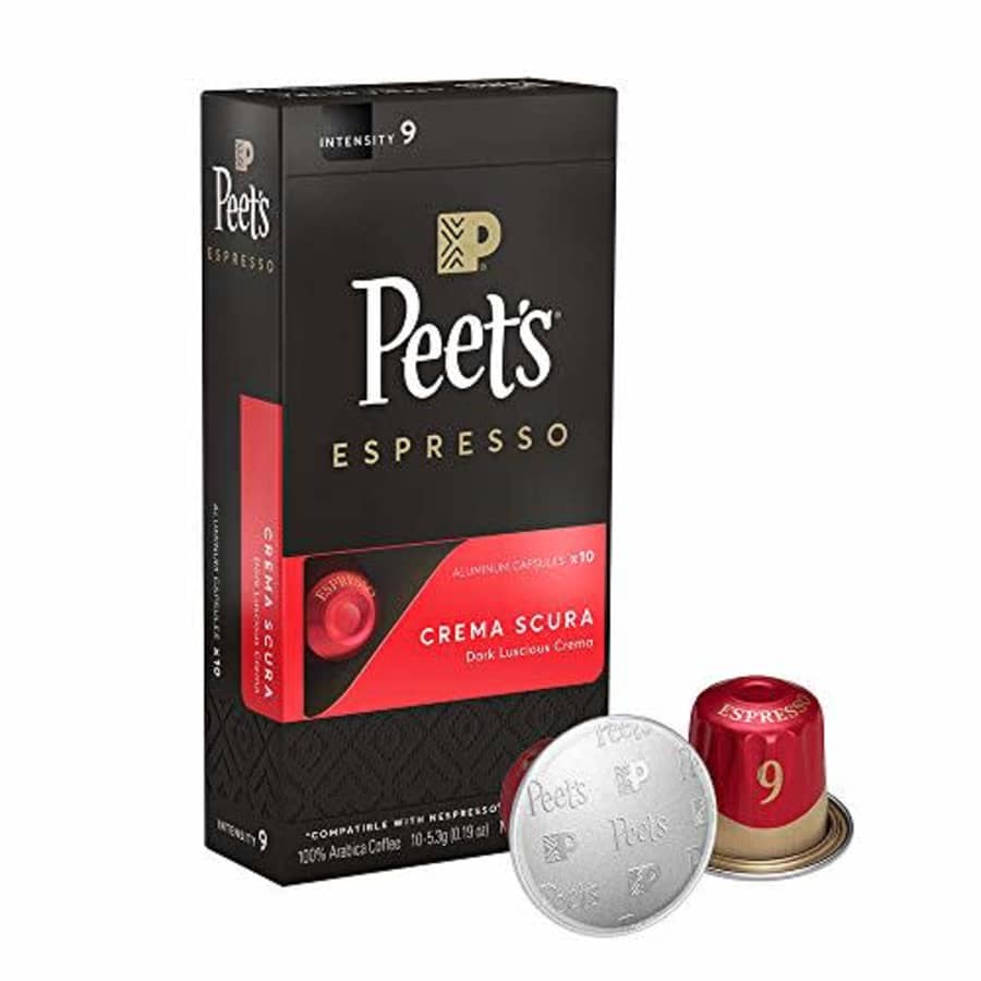 Peet's Coffee Espresso Capsules Crema Scura, Intensity 9, 10 Count Single Cup Coffee Pods for $7 Peet's Coffee Espresso Capsules Crema Scura, Intensity 9, 10 Count Single Cup Coffee Pods for $7