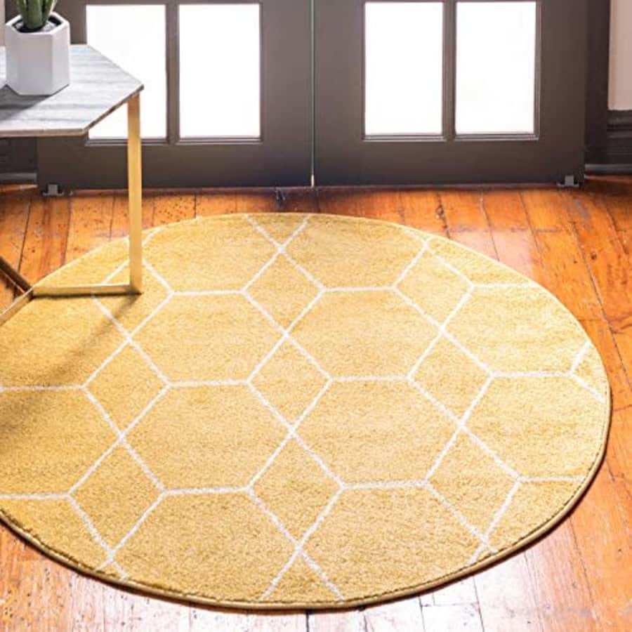 Unique Loom Trellis Frieze Collection Lattice Moroccan Geometric Modern Yellow Round Rug (4' 0 x 4' for $26